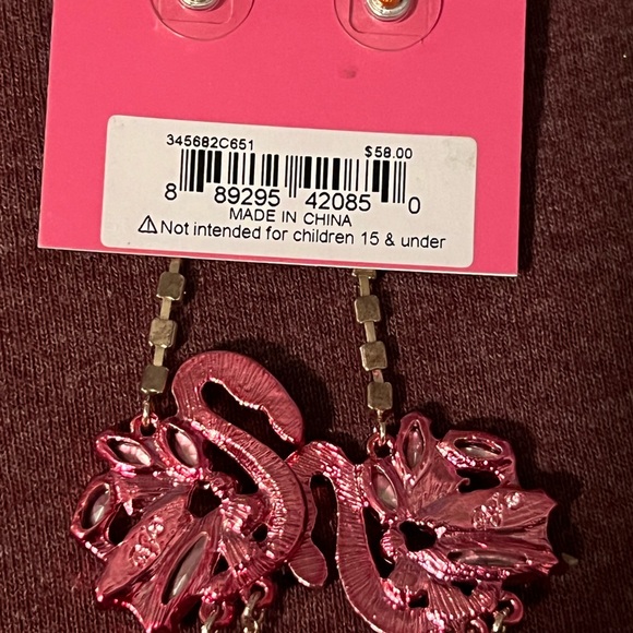 Betsey Johnson Rhinestone Pink Flamingo Earrings - Picture 3 of 3
